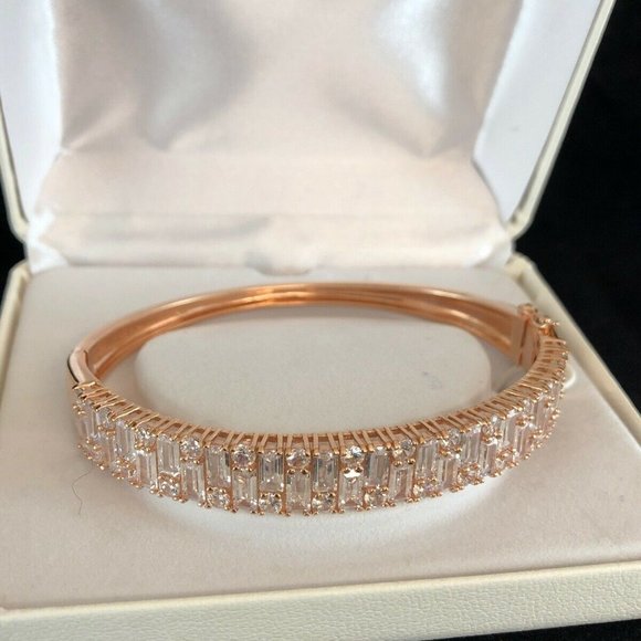 14kt Rose Gold Over Silver Cubic Zirconia Bangle Bracelet $375 NWB - Picture 8 of 8